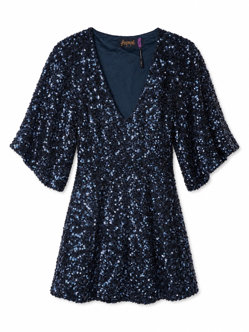Free People Midnight Sequin Mini Dress Disco Glam NYE Party Goth Chic- Sz 0